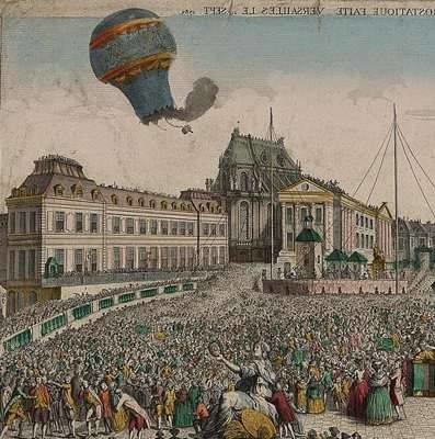 Envol d'un ballon Montgolfier.