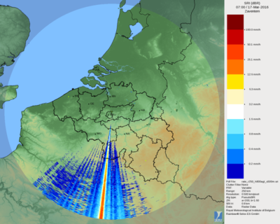 Très forte perturbation d’un émetteur dans les images du radar de Zaventem.