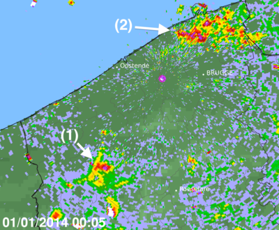 Figure 3: L'image radar 5 minutes après minuit illustre l'envol massif des oiseaux.